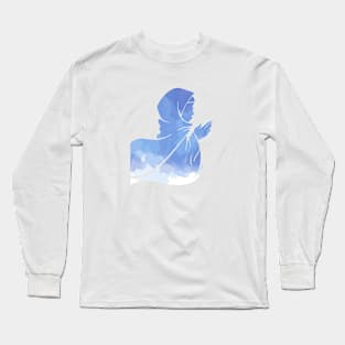 Hijabi Watercolor Sky Blue Cloud Muslim Woman Long Sleeve T-Shirt